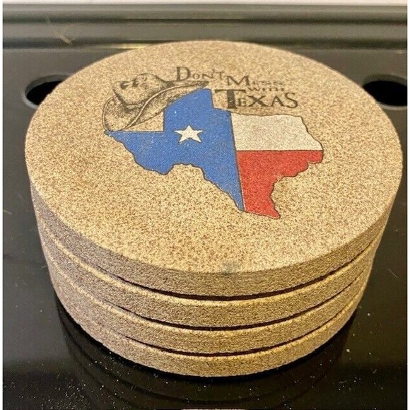 Thirstystone Sandstone Coasters Don't Mess with Texas Set of 4 Cork Backing - Picture 12 of 12
